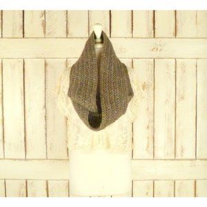 Beige/brown woven knit thick yarn infinity scarf